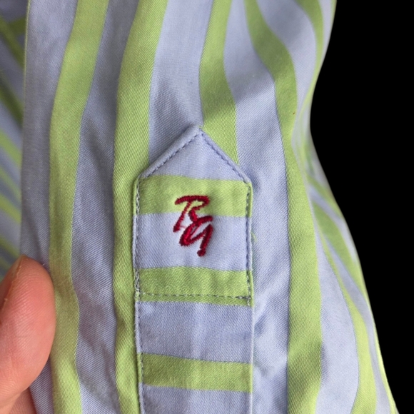 Robert Graham Lime and Sky Blue Striped Shirt Size 2XL - Picture 4 of 10